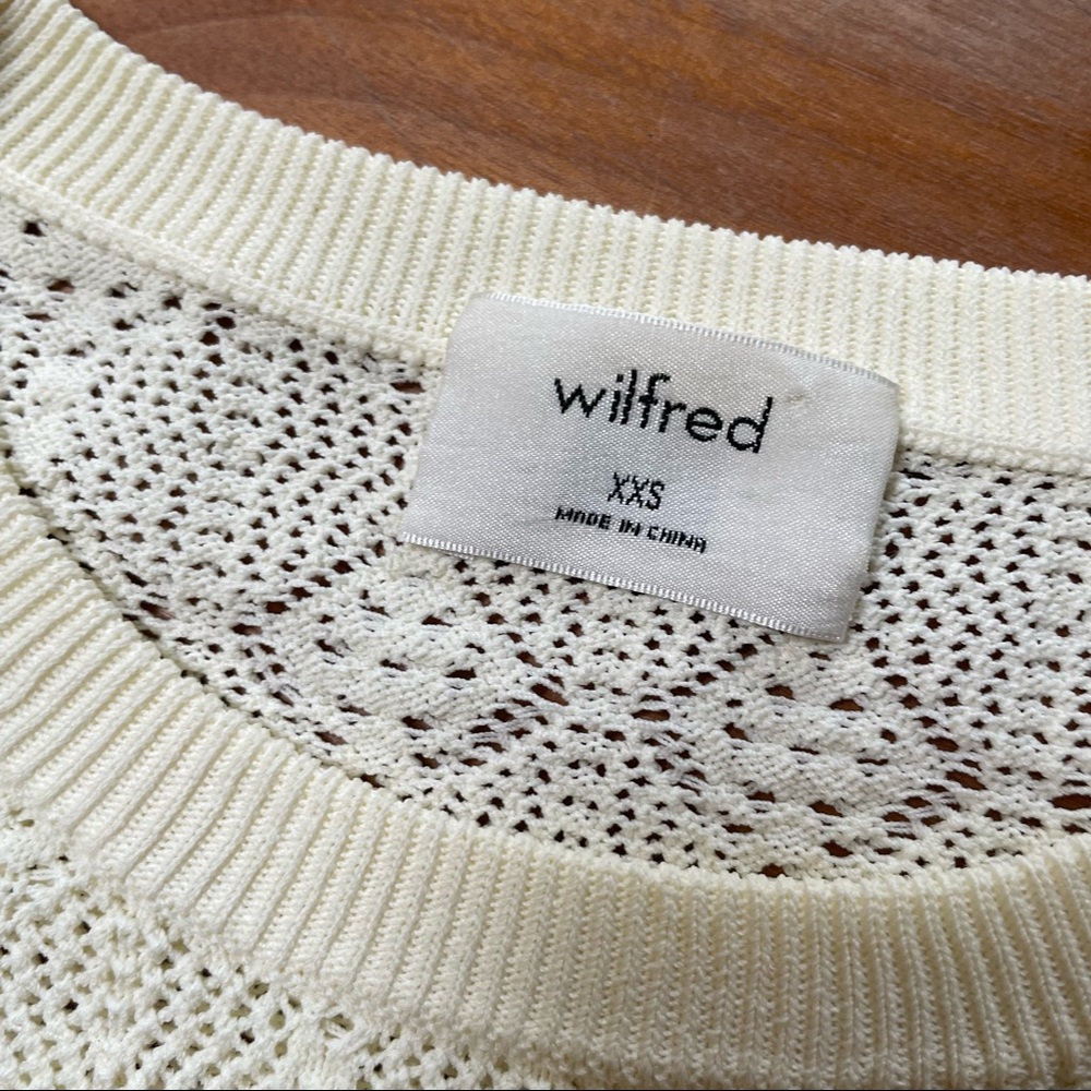 Aritzia-Wilfred feminine ruffle pointelle-knit ivory sweater - Picture 7 of 9